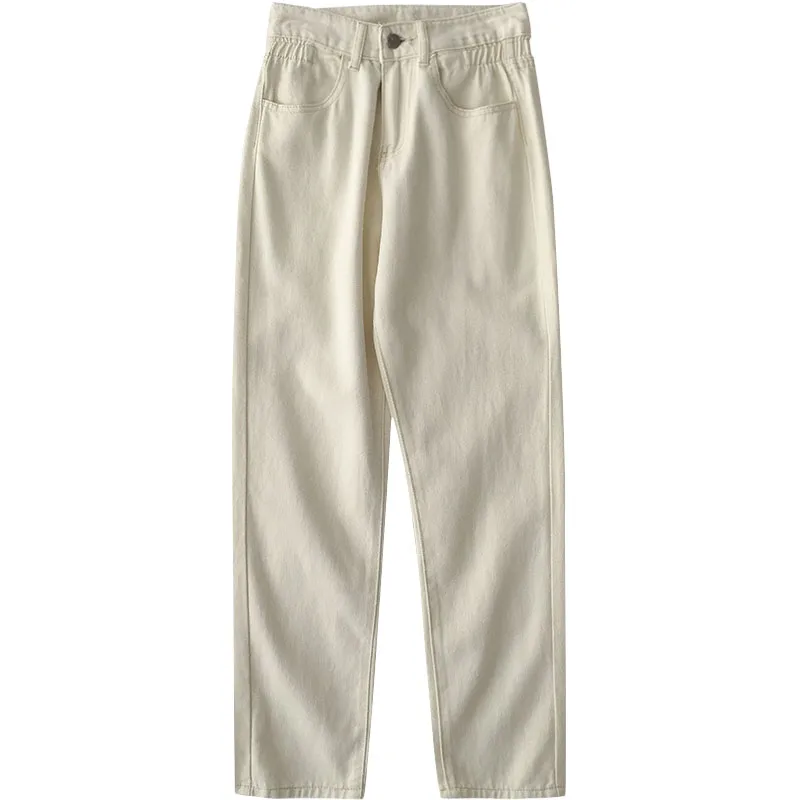 

Solid White Women Jeans High Waist Wide Leg Ankle Length Straight Female Pants Top Quality