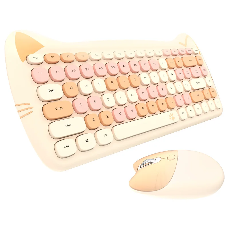Cute Cat Ears 2.4G Wireless Keyboard Mouse Set, 84 Keys Home Office Gaming Mini Pink/Purple Keyboard, Mouse Gamer, For PC Laptop images - 6