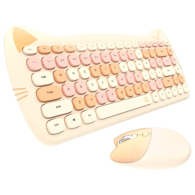 Cute Cat Ears 2.4G Wireless Keyboard Mouse Set 84 Keys Home Office Gaming Mini Pink/Purple Gamer For PC Laptop |