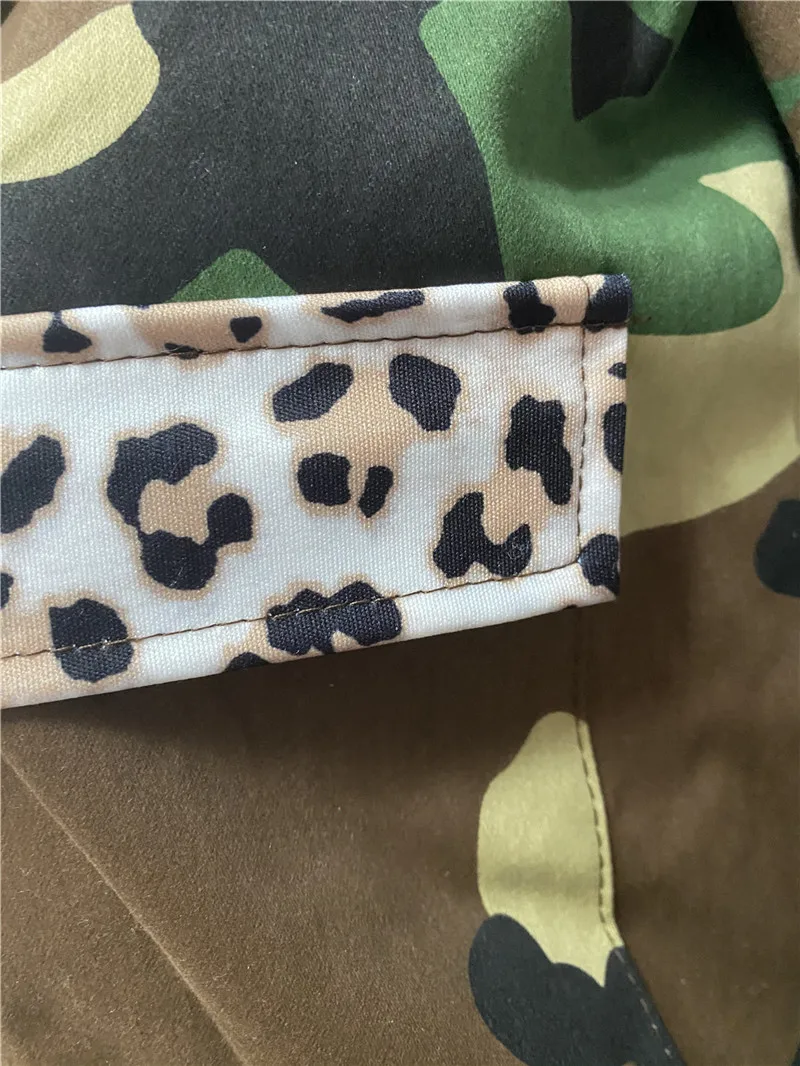 

Adogirl Women Cargo Casual Leopard Print Patchwork Camo Jacket Turn Down Collar Long Sleeve Pockets Coat Dress Fashion Outfits
