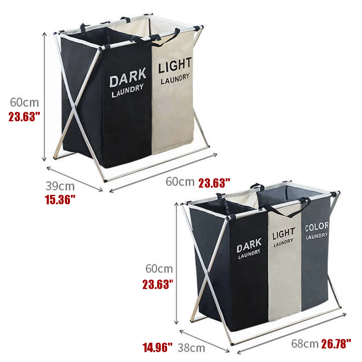 

2/3 Grid Foldable Dirty Laundry Basket Organizer Printed Collapsible Three Grid Home Laundry Hamper Sorter Laundry Basket Large