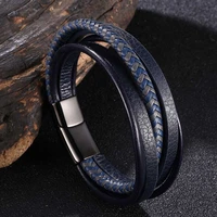 punk fashion new bracelet men charm bracelet multi layer bangle leather braid magnet clasp bracelet jewelry bb1079