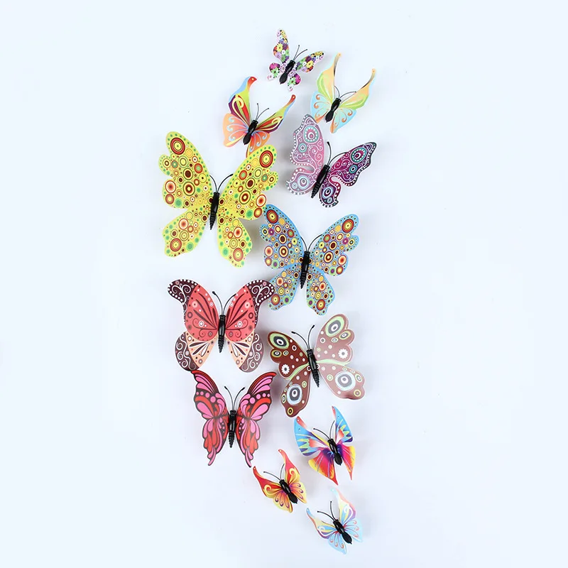 

12Pcs/pack Single Layer Kawaii 3D Multicolor Butterfly Wall Sticker Home Decoration Magnet PVC Butterflies Fridge Decor Stickers