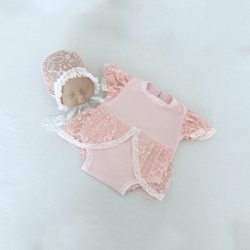 Милый розовый костюм-комбинезон и шапка реквизит для фотосъемки новорожденных