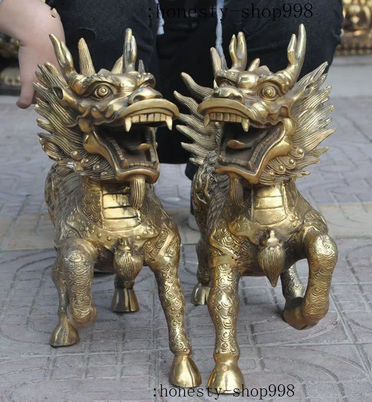 

wedding decoration Chinese brass FengShui Guardian door kylin Chi-lin Unicorn Dragon Beast Statue Christmas