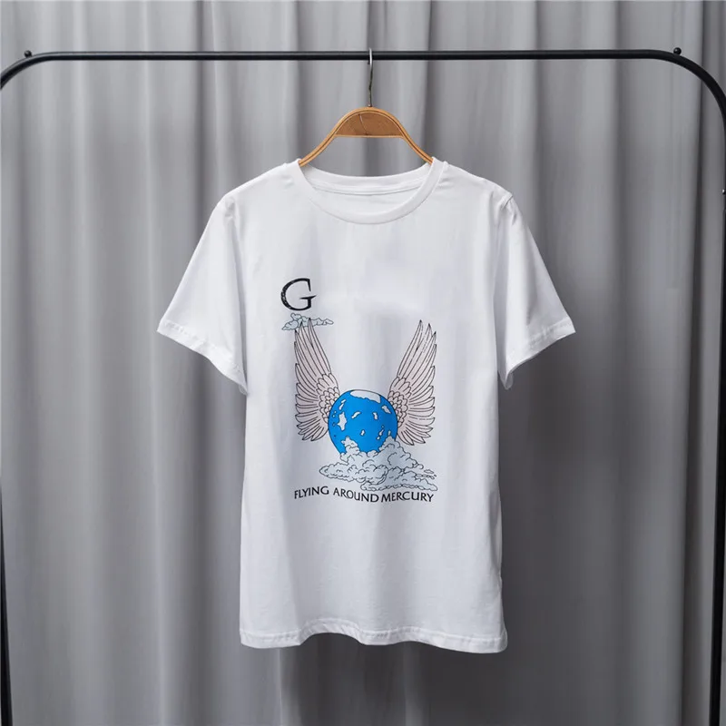 

Ladies Summer White Print Slim Cotton T-Shirt Female High Street Brand Casual O-Neck Top Ladies Fashion Designed Loose Tee ML085