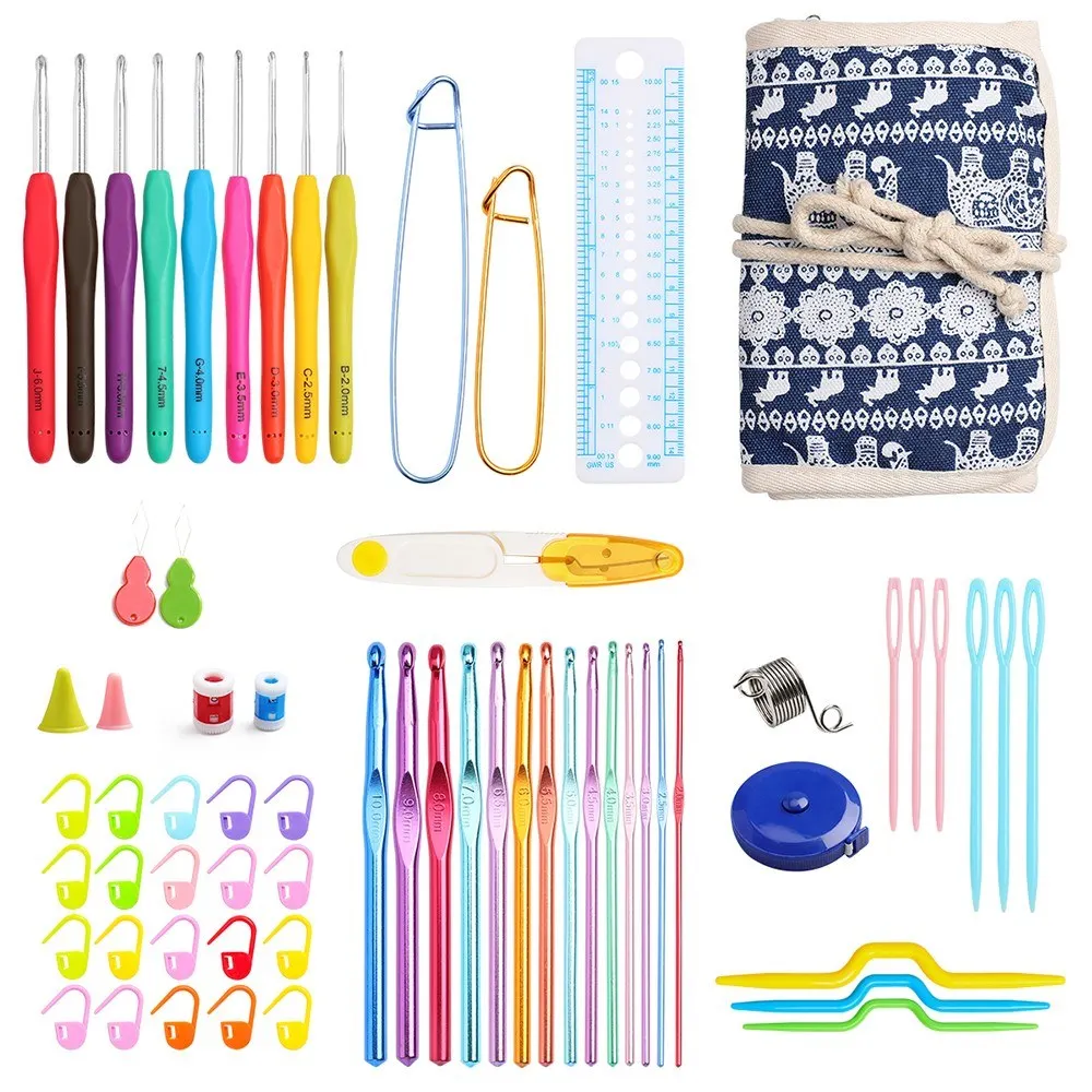 

65 Pcs Crochet Hooks Set with Storage Bag Ergonomic Handles Crochet Hook Kit Knitting Needles Weave Yarn Kits DIY Hand Knitting