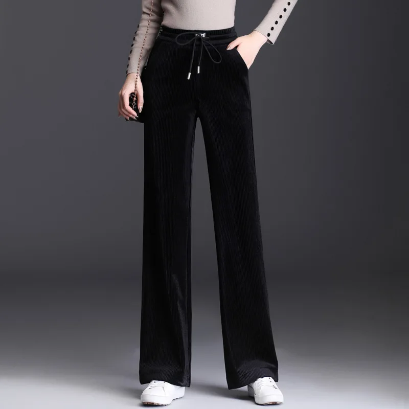 Женские свободные брюки с высокой талией повседневные утепленные бархатные и