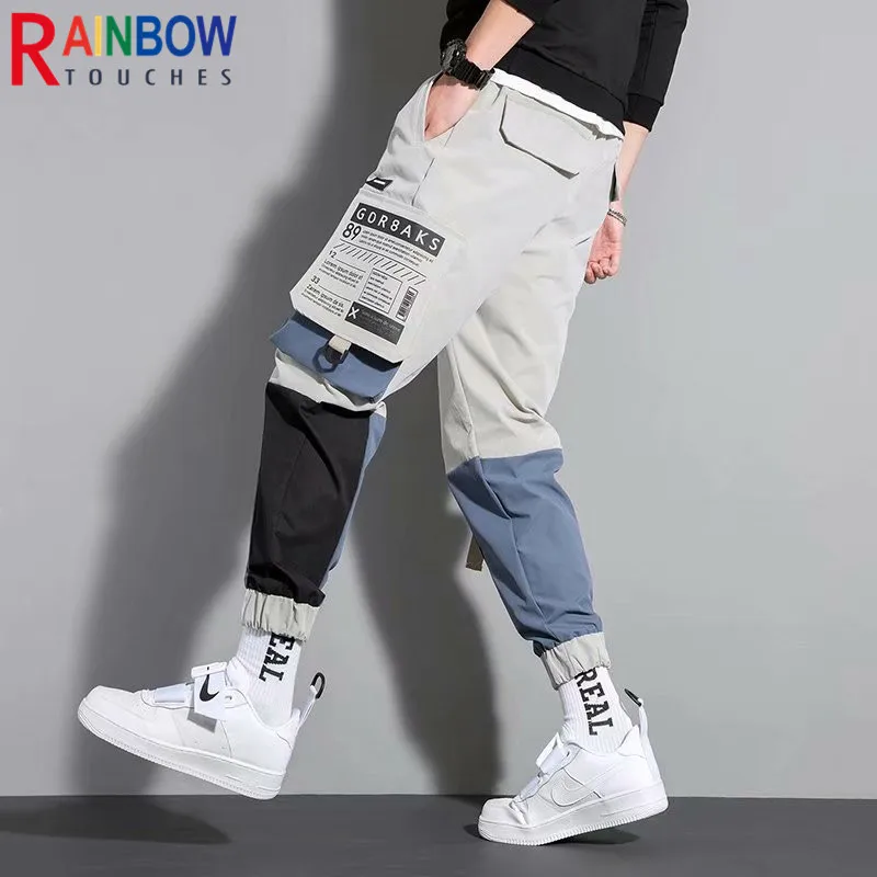 Cargo Pants Men Tooling Tie Feet Trousers Mens Hip-Pop Pockets Overalls Fashion Casual Joker Cotton Rainbowtouches | Мужская одежда