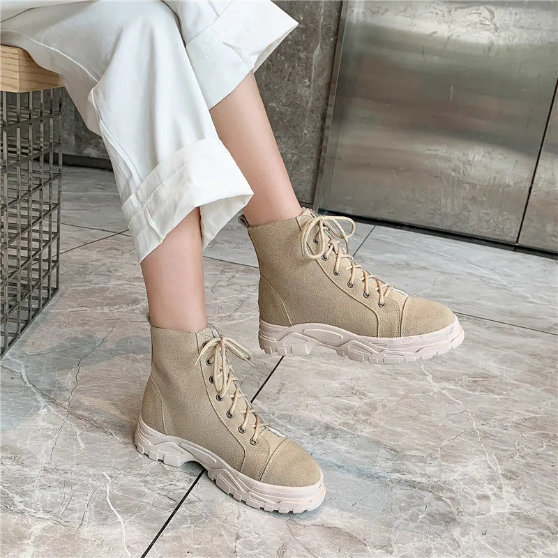 YMECHIC 2019 модные зимние черные бежевые спортивные ботильоны на шнуровке боевые