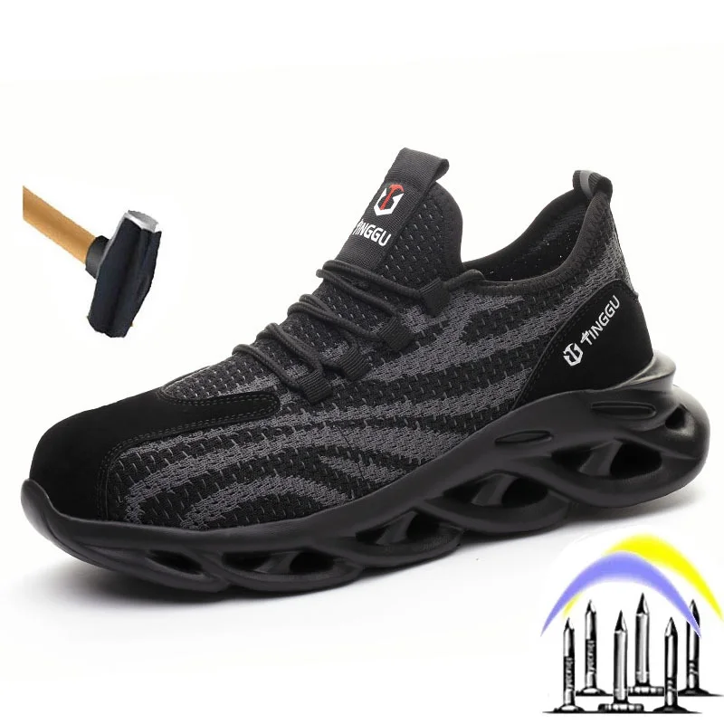 

2021 летние мужские ботинки со стальным носком, устойчивые к ударам, прочная защитная обувь, уличные износостойкие рабочие ботинки для электр...