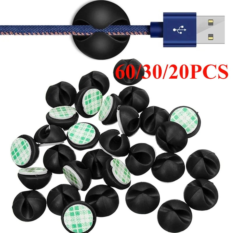 

60/30 Pcs Cable Winder Organizer Cable Clip Desk Tidy Organiser Wire Cord USB Charger Cord Holder Organizer Holder Secure Table