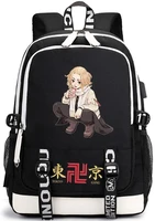 tokyo revengers anime printed backpack usb black computer men women travel daypack student school bookbag casual shoulder bags