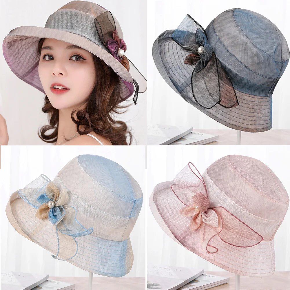 

New Hats 2021 Women Gradient Color Lace Fashion Flower Sun Hat Anti-Uv Cloth Wide Brim Mesh Beach Casual Lady Hat Cap Hot Sale