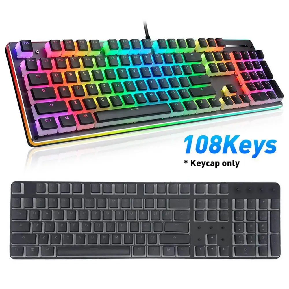 

80% Off 108 Keys Stylish PBT RGB Backlight Keycaps Color Matching Replacement Key Caps For Mechanical Keyboard ,Black & White