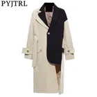 Женский Длинный плащ PYJTRL, асимметричная ветровка в британском стиле, цвета хаки, черного цвета