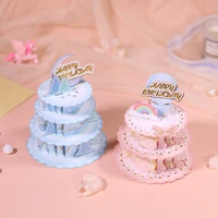 3d greeting card bottom can write blessing blue pink color birthday cake model desktop ornaments friends kids birthday gifts