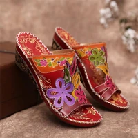 summer ladies wedge sandals slippers handmade retro style sewing shoes womens shoes