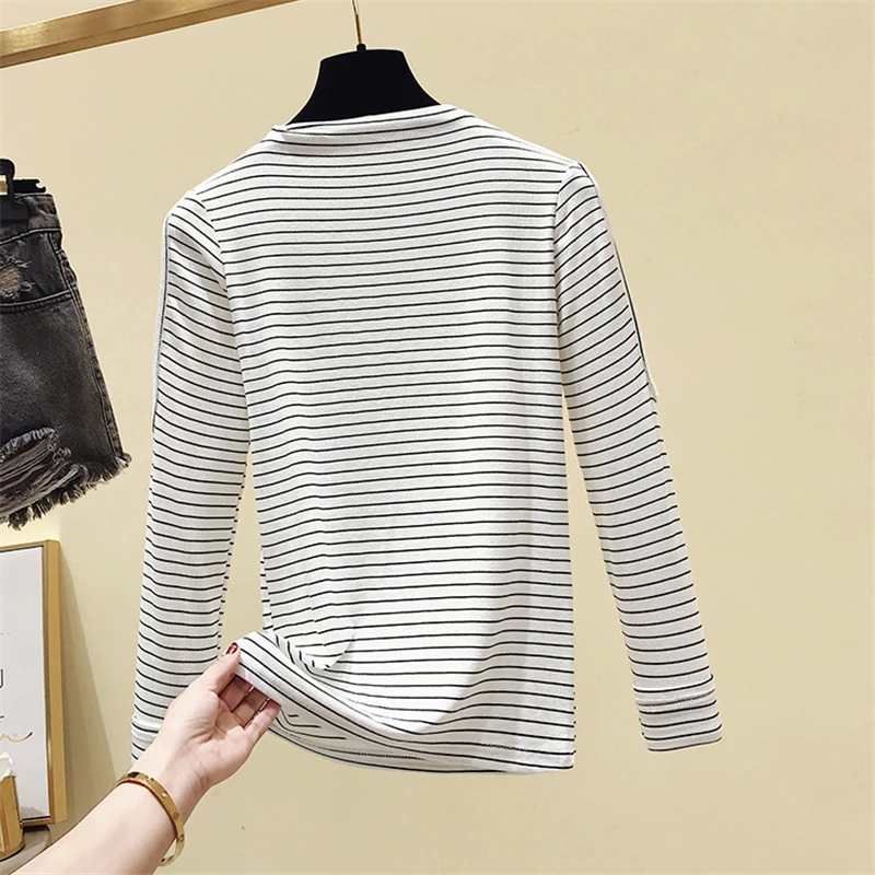 Женская футболка новинка весны 2019 Корейская полосатая водолазка в стиле