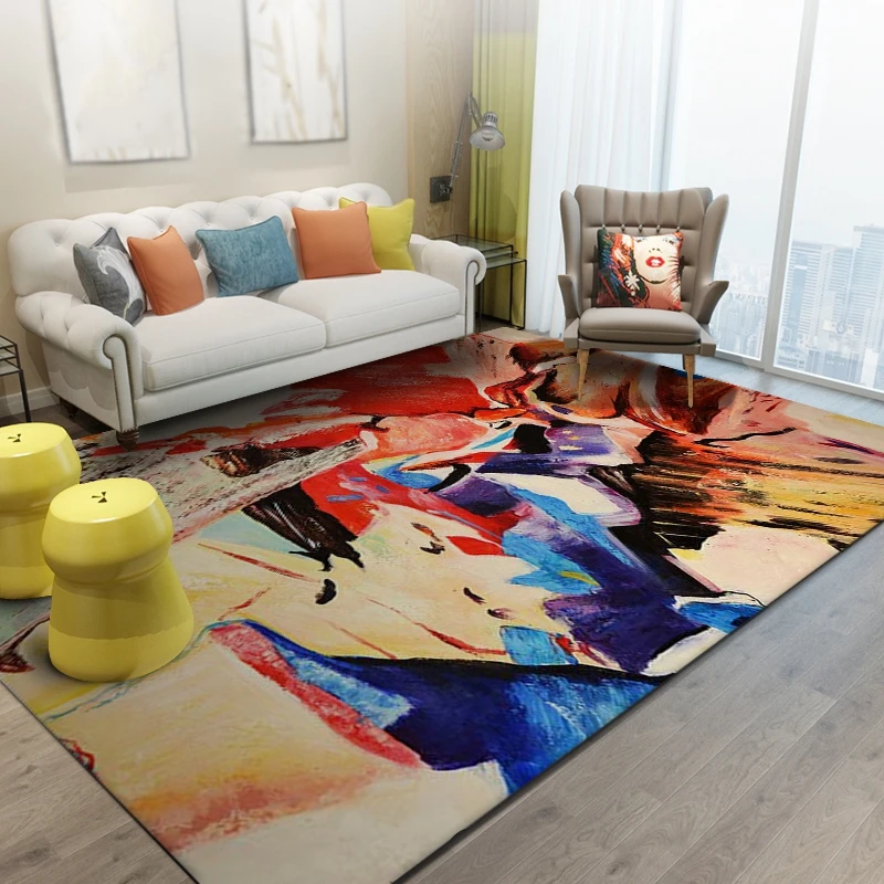 Абстрактный художественный акварельный ковер современный синий желтый красный