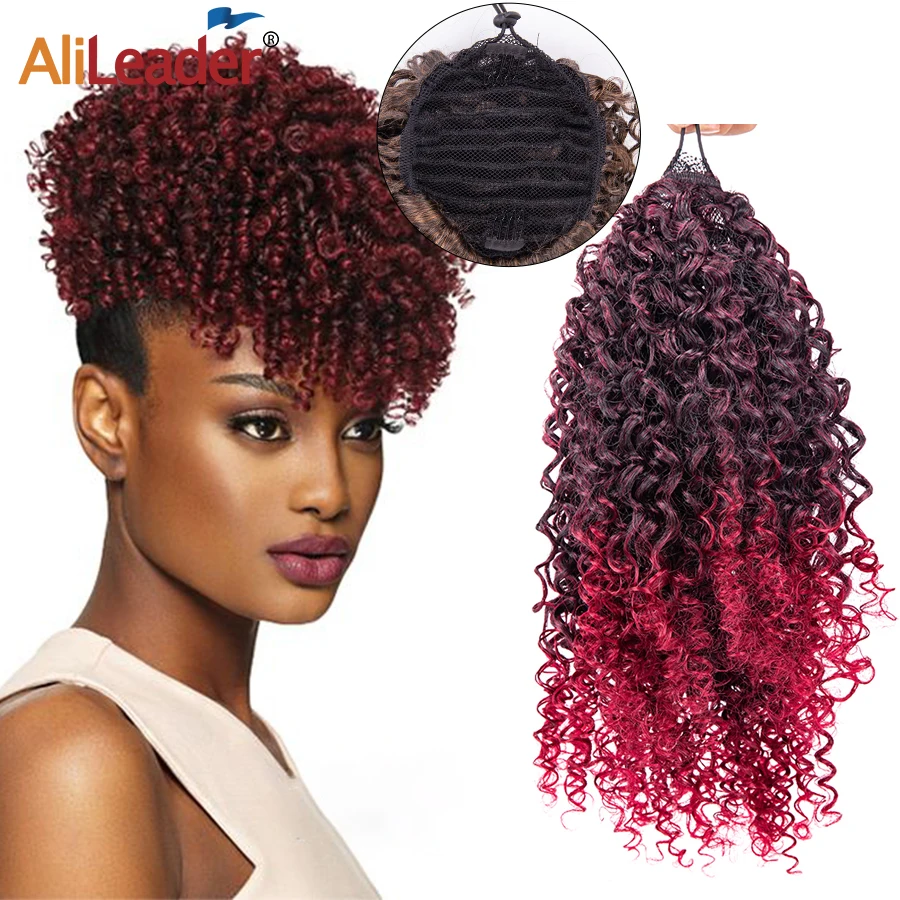 Alileader Synthetic Afro Curly Wrap Around Ponytail Extension 8 inch Short Extension For Women Puff Ponytail Hairpieces