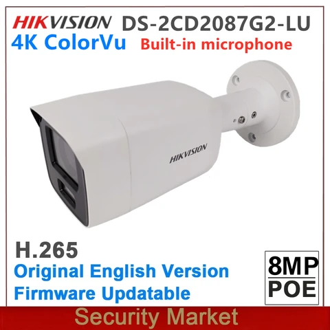 Сетевая камера Hikvision, фиксированная цилиндрическая камера с логотипом DS-2CD2087G2-LU, 4K, 8 МП