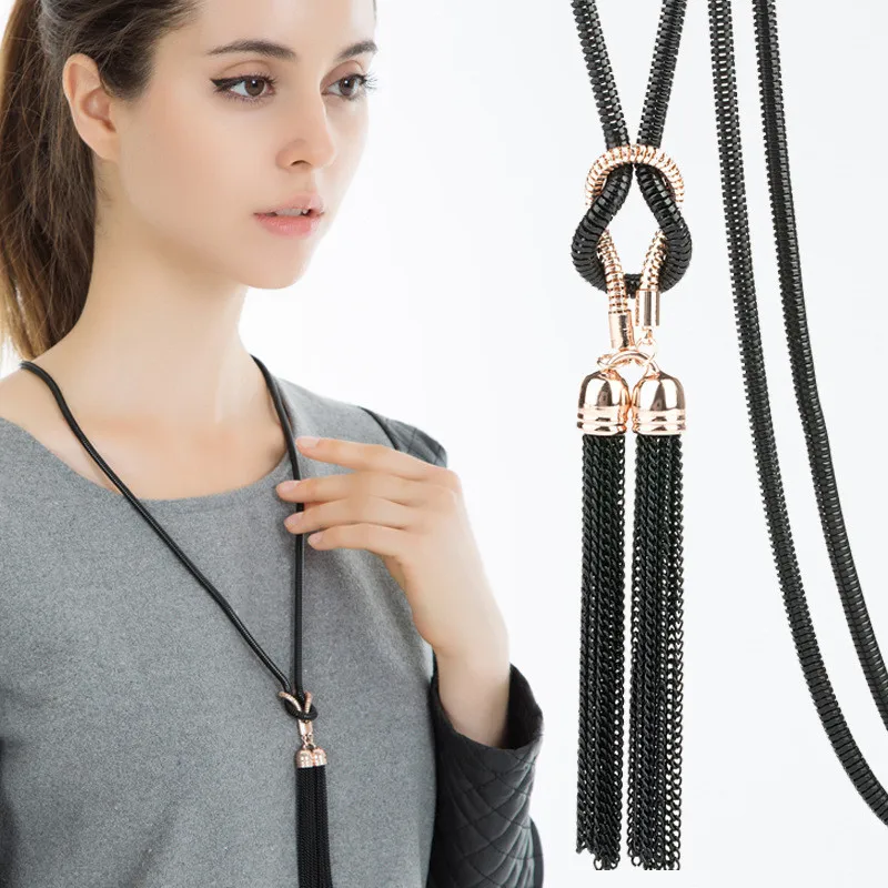 tassel 1 LWMMD циркониевое длинное ожерелье со снежинками, цепочка для свитера, Модная тонкая металлическая цепочка, хрустальные стразы, ожерелье с подвеской в виде цветка - Окраска металла: tassel 1