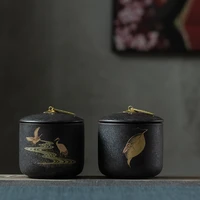 tea containers handmade ceramic sealed household pu erh black tea storage tea pot coarse pottery small tea warehouse tea tins