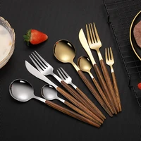 portuguese tableware imitation wooden handle stainless steel cutlery set home western tableware golden steak knife and fork