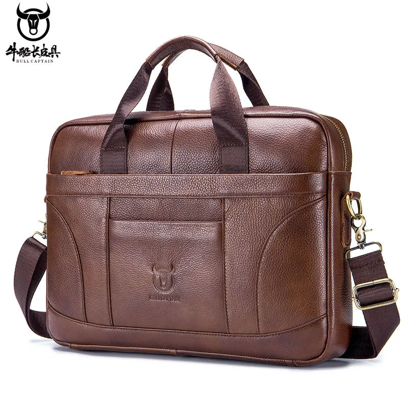 Men's Genuine Leather Briefcase Business Handbag Top Layer Cowhide Male Shoulder Cross Body Bag 14