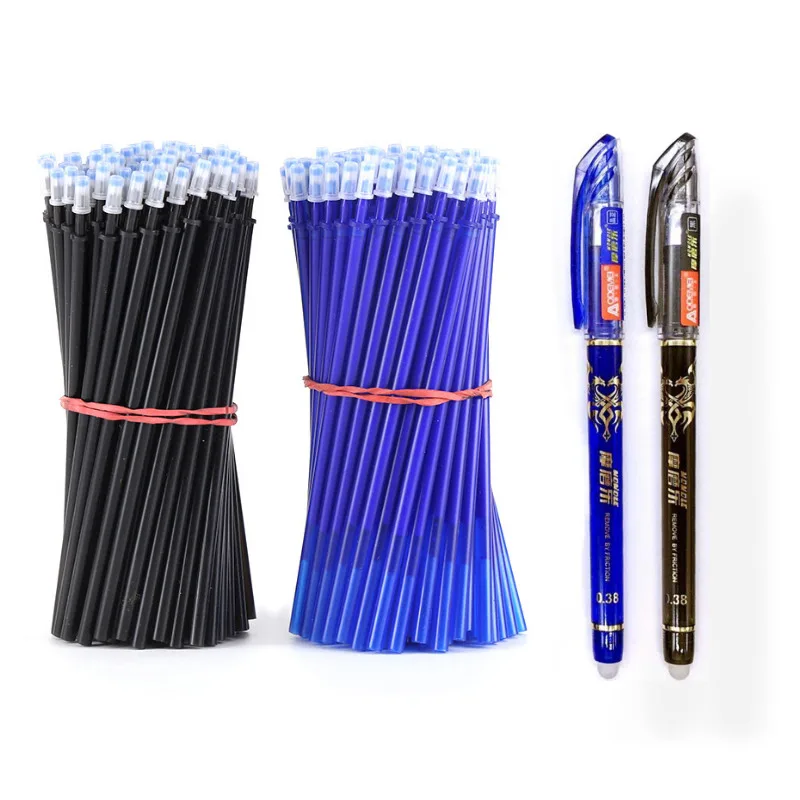 

2+50Pcs/Set 0.5mm Blue Black Ink Gel Pen Erasable Refill Rod Erasable Pen Washable Handle School Writing Stationery Gel Ink Pen