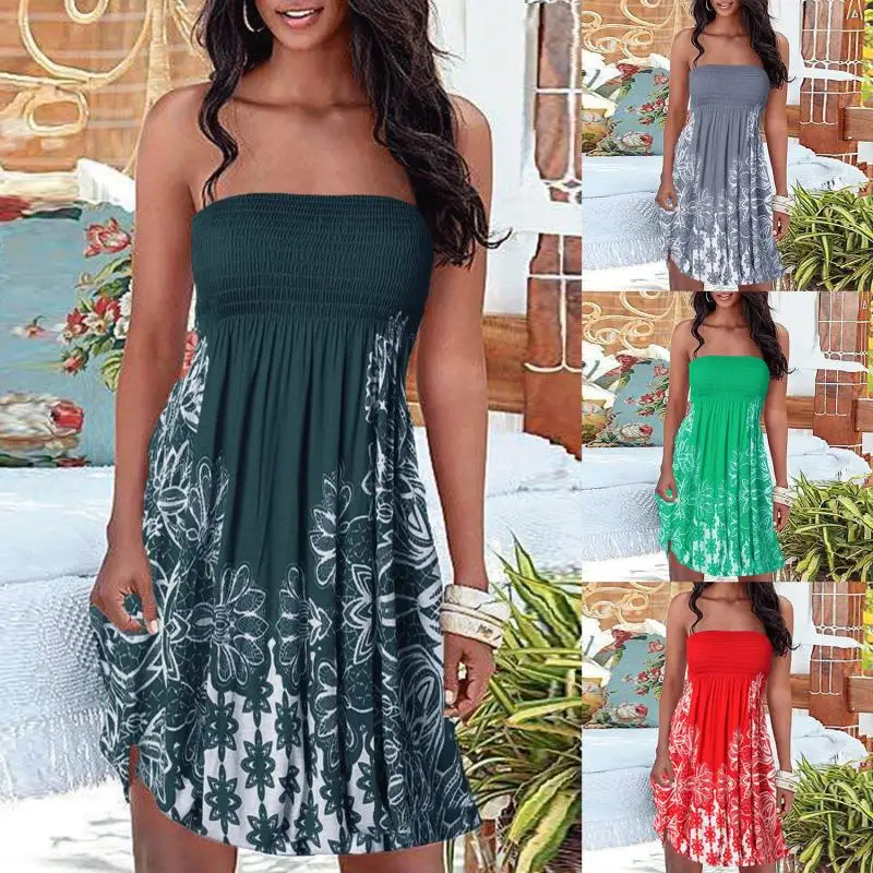 

Print Women Tube Mini Dress Bodycon Sexy Streetwear Party Elegant Club 2022 Summer Festival Clothes Y2K