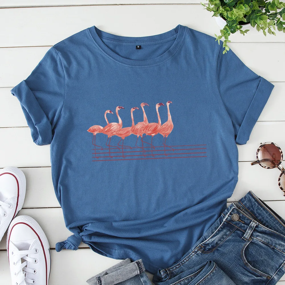 

Women Graphic Cartoon Flamingo Beach Printing Summer T-Shirt Shirt Tops Womens Clothing Tee Female T Shirt