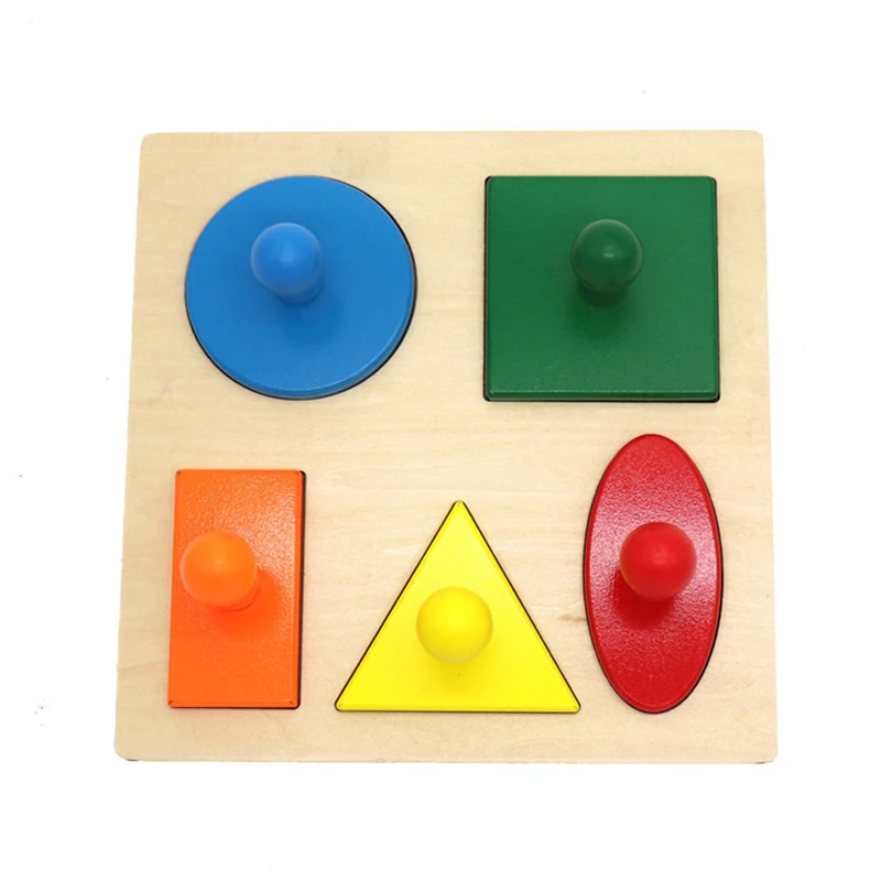 

Montessori Jigsaw Toys Infant Early Childhood Teaching Aids Geometry Panel Wooden Shape Hand Grip Board Puzzle Toy For Children