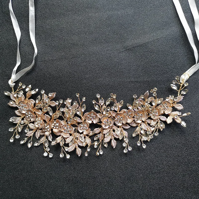 SLBRIDAL ручная работа серебряный цвет стразы цветочный лист свадебные аксессуары