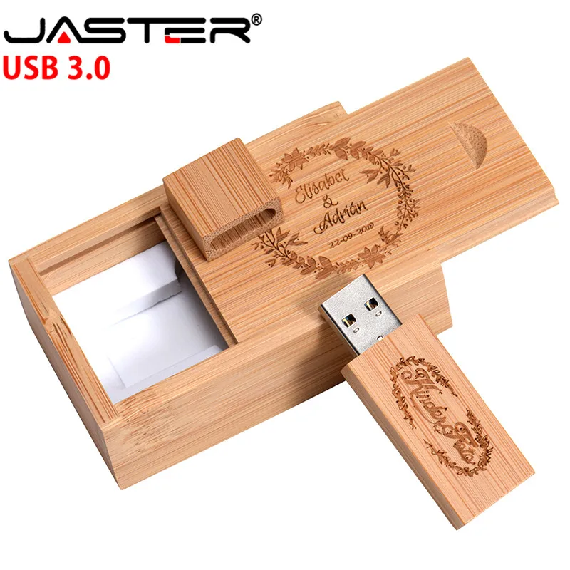 USB флеш накопитель JASTER в деревянной кленовой коробке с логотипом на заказ 4/16/32/64