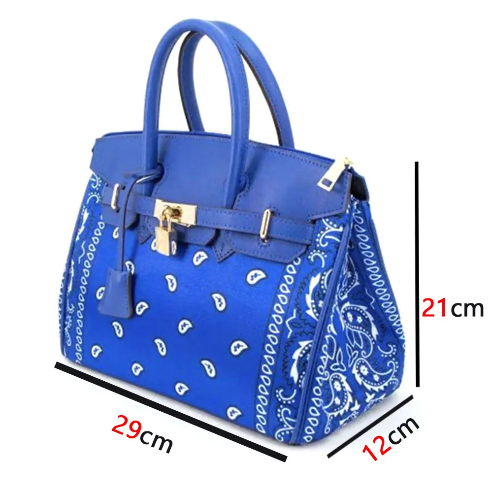 

2021 INS Fashion Bandana Print Casual Tote Blue Red Black Lock Handbags For Women's Capacity Buckle Ladies Office Bags Purse