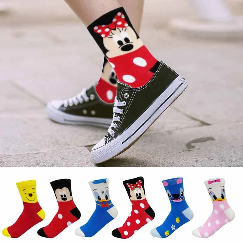Disney 5 Pairs/Lot Casual Cute women Scoks Cartoon animal Mickey Mouse Donald Duck invisible ankle Socks Cotton happy Funny sock