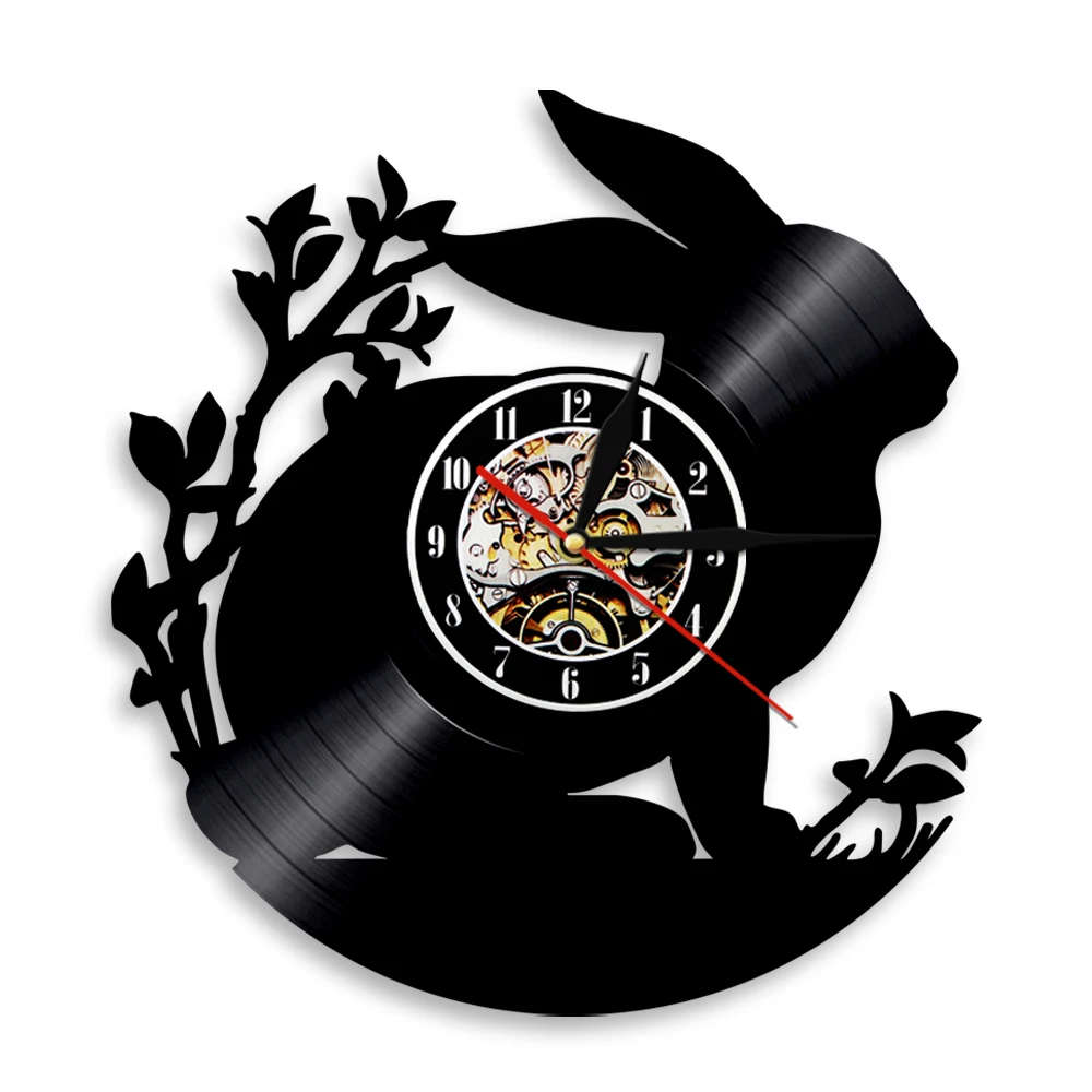 

С дизайном в виде костюма кролика виниловых пластинок настенные часы Животные светодиодный Подсветка современный LP Винтаж подсветкой Прохладный декоративные часы для дома подарок для детей