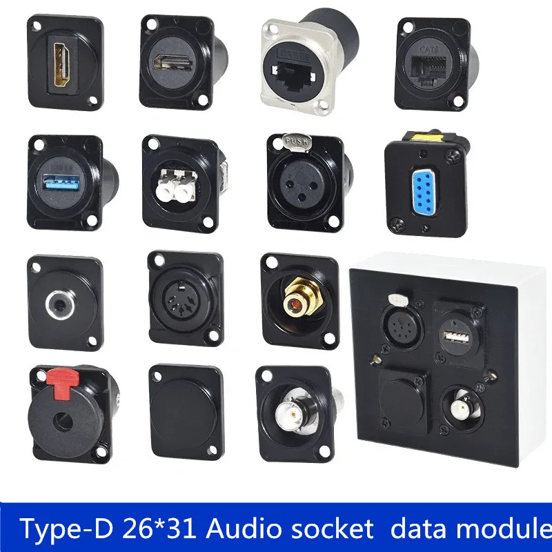 10pcs/lot High quality D type module base audio video multimedia socket XLR BNC USB 3.0 Jack 3.5/6.35 RCA RJ45 CAT6A data mouble