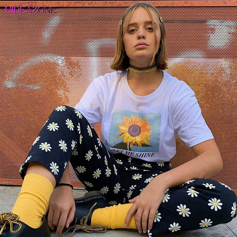 Женская футболка с короткими рукавами и принтом подсолнуха повседневные топы
