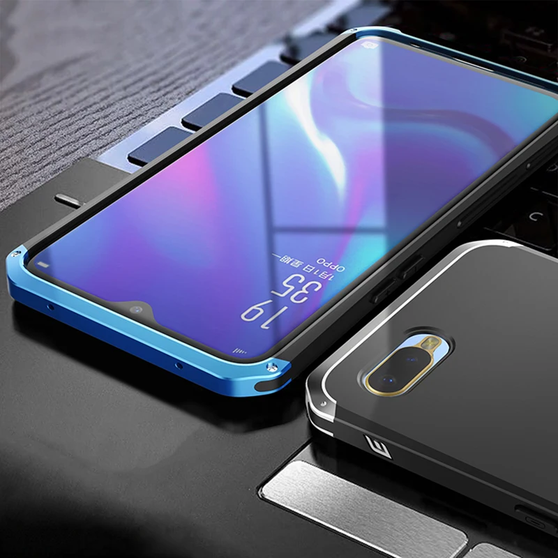 Textured Anti-fall Metal Frame Plastic Back Plate For OPPO K1 Aluminum Alloy R15X Bumper Case r15X Cover With Gift | Мобильные