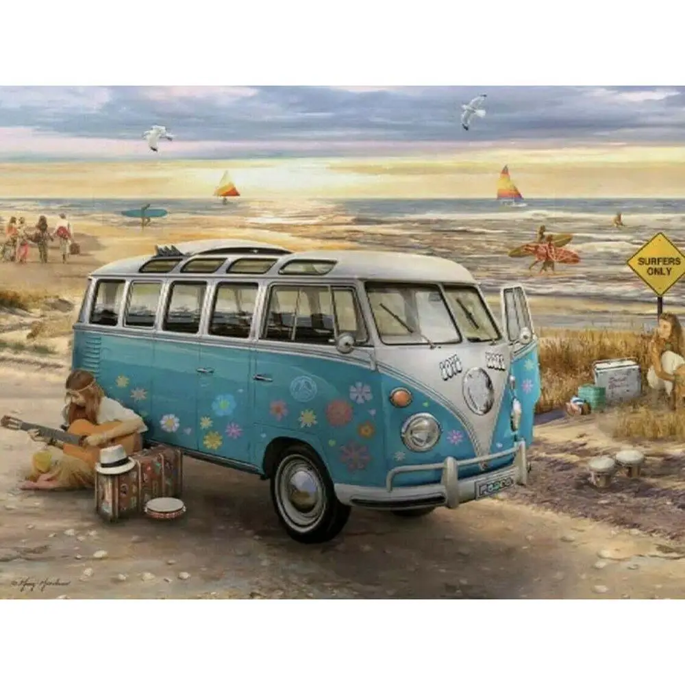 Алмазная живопись своими руками 5D Вышивка крестиком синий автобус вышивка