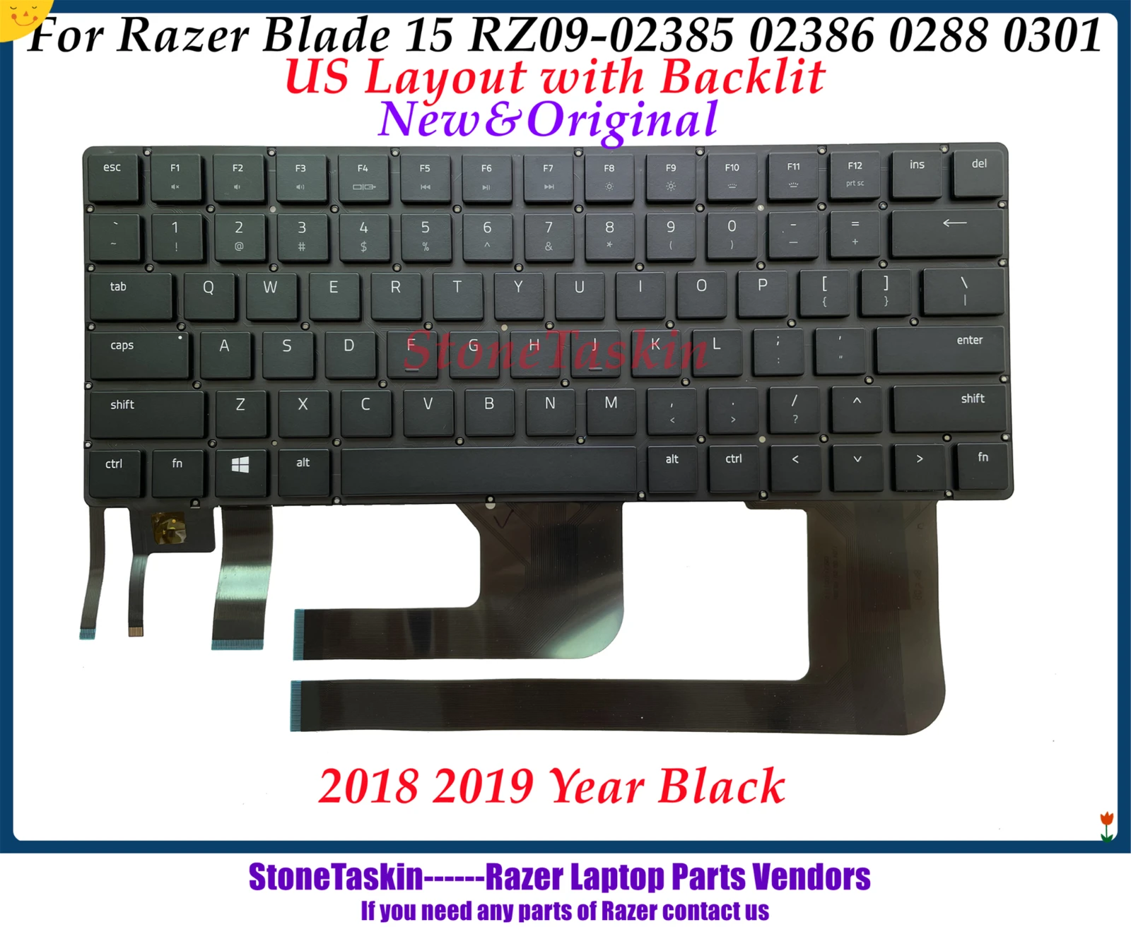 Клавиатура для ноутбука StoneTaskin New US backlit для Razer Blade 15 RZ09-02385 02386 0288 0301 2018 2019 Single Black Tested on