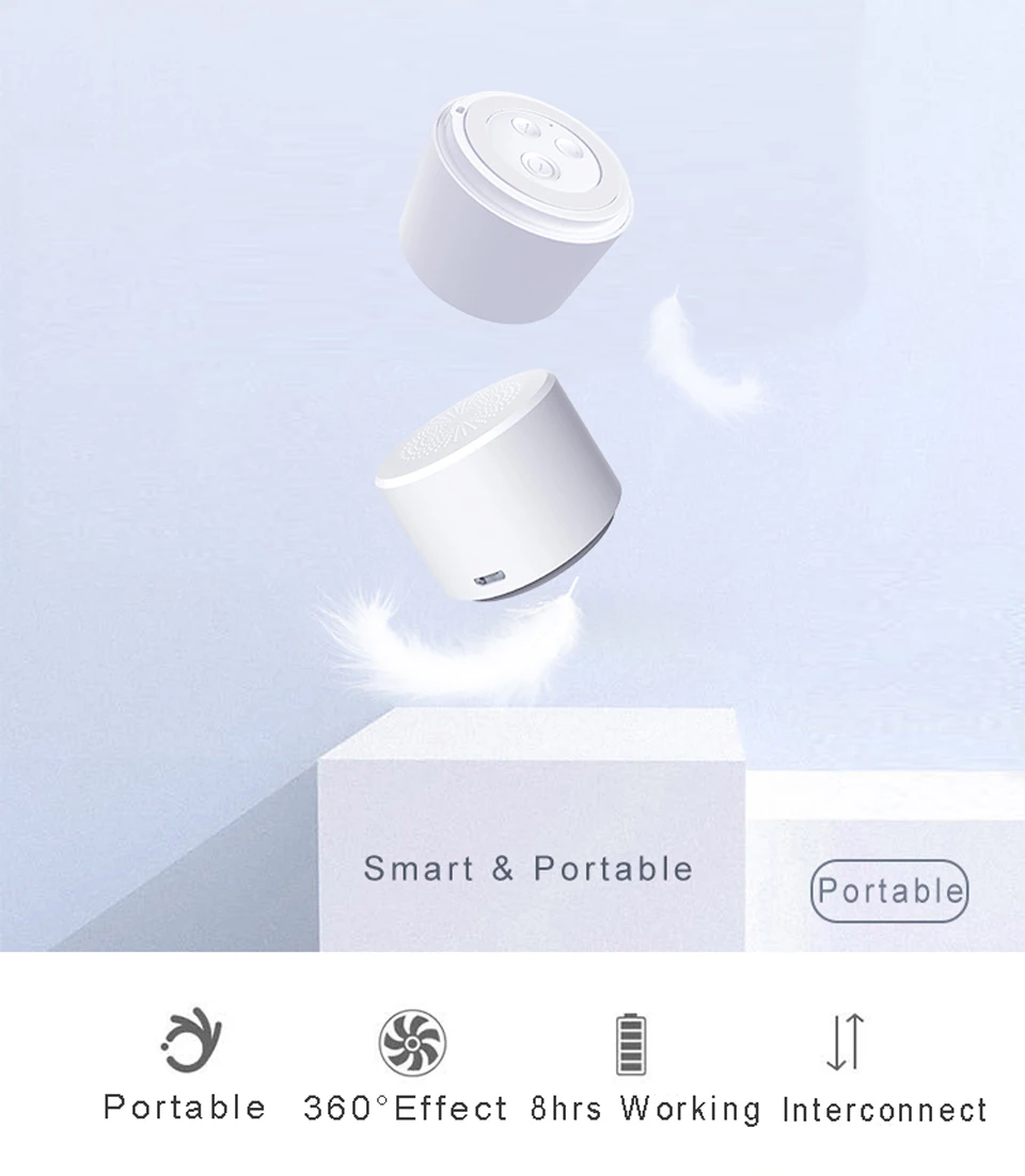 Круглый Портативный мини беспроводной Bluetooth динамик сабвуфер умный Голосовое управление портативный Bluetooth динамик 5,0