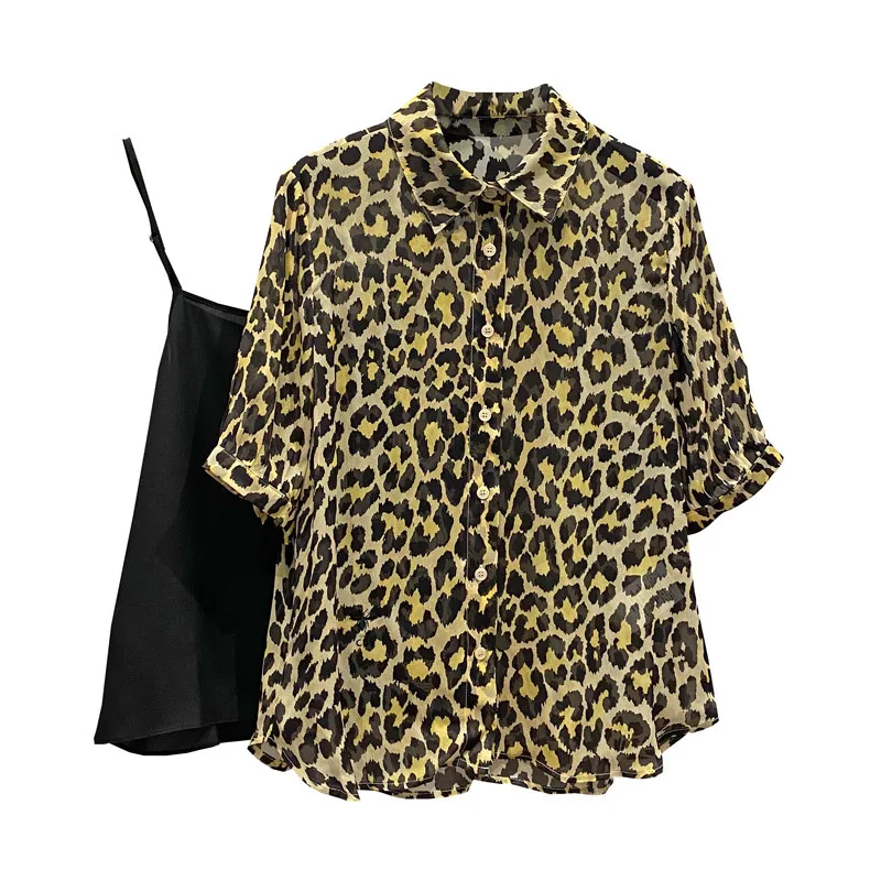 

Summer 2021 new designer women's high quality Silk leopard short sleeves Shirts B115