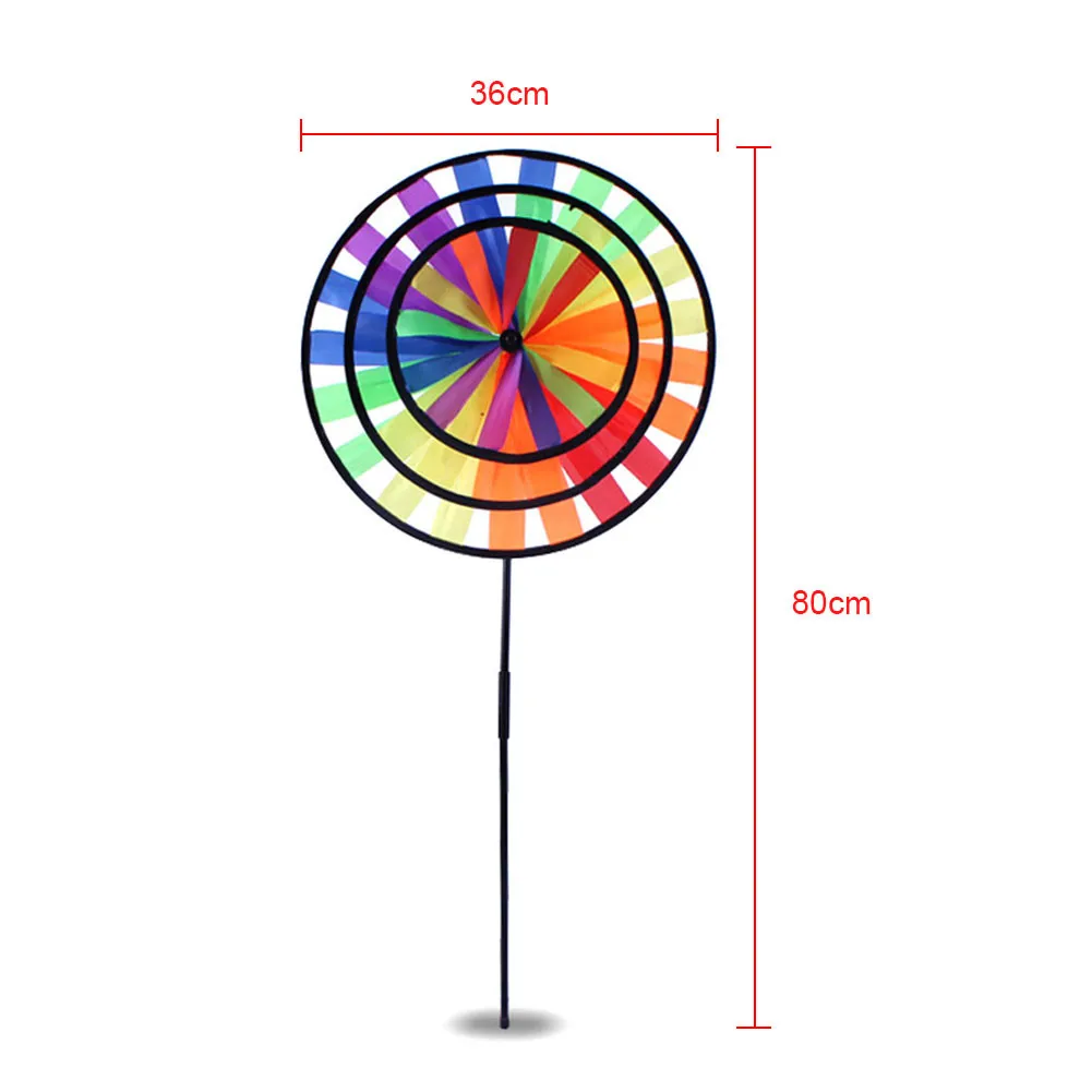 

Rainbow Colorful Windmill Triple Wheel Spinner Round Wind Spinner Garden Decoration
