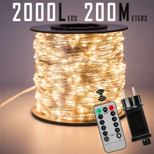 1200LED 실버 와이어 페어리 스트링 조명 방수 플러그 인, 나무 야외 크리스마스 휴일 웨딩 정원 장식, 120M