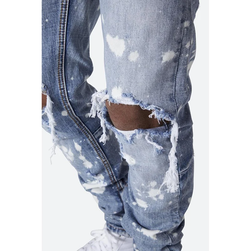 

Men Pants Casual Hip Hop Light Blue Holes Skinny Biker Slim Jeans Leisure Fashion Streetwaer Men Jeans Denim Pants Plus Size 2XL