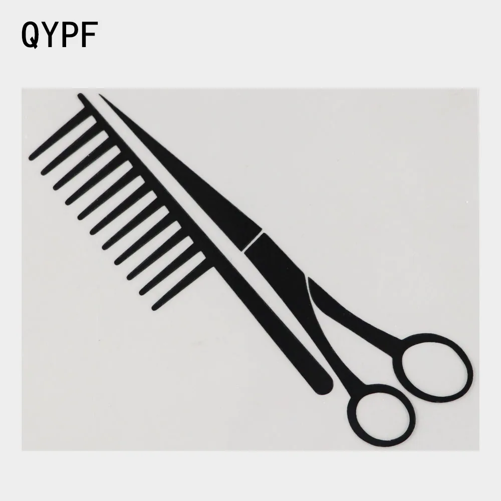 

QYPF 14.2CM×11.5CM Barber's Logo Comb Scissors Decal Vinyl Car Sticker Black/Silver 2A-0202